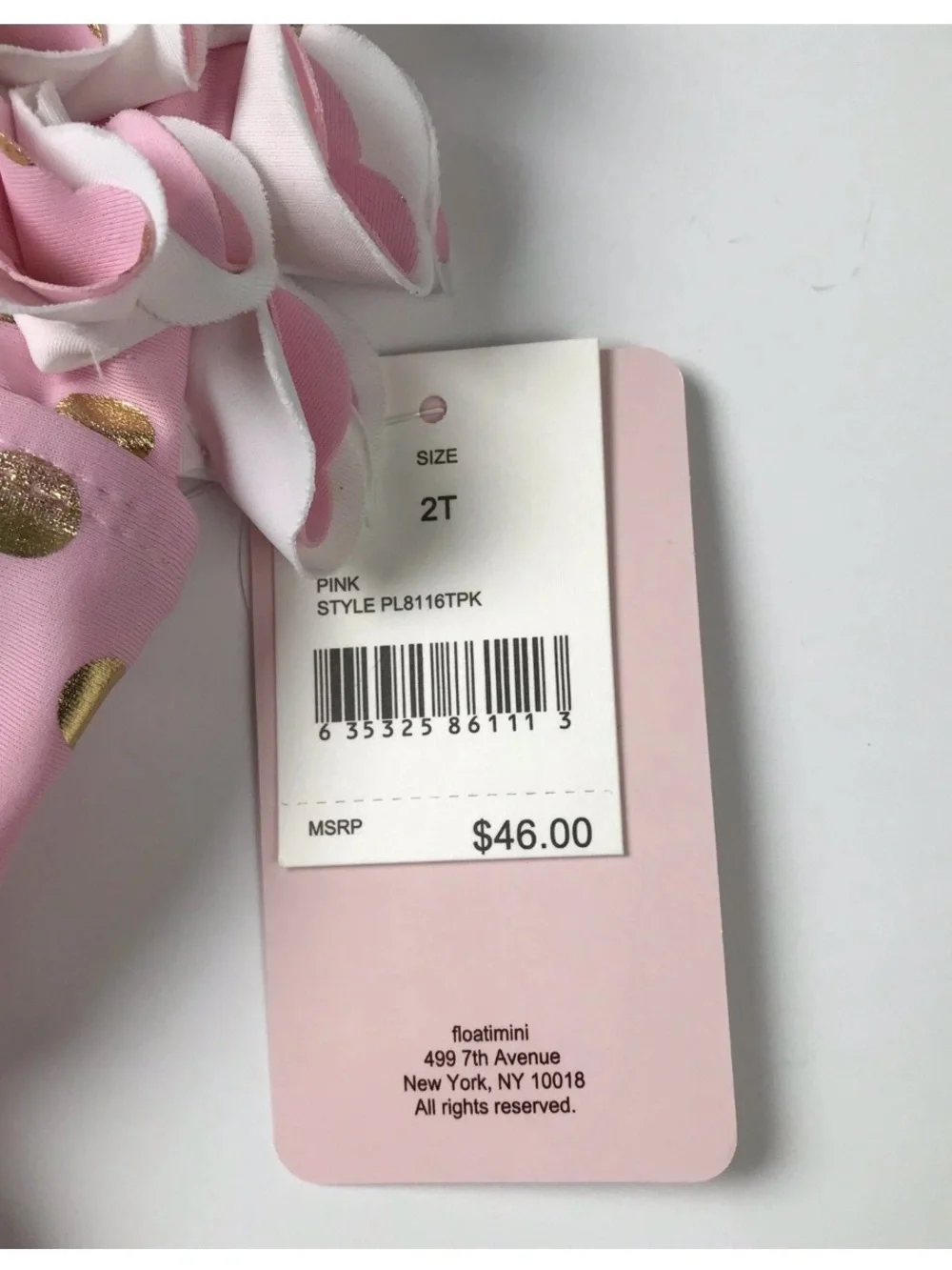 Floatimini Girls Swim Suit One Piece Lined Pink Gold Youth Size 2T Swimsuit